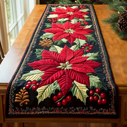 Poinsettia Light Quilted Table Runner NCU0DK10023