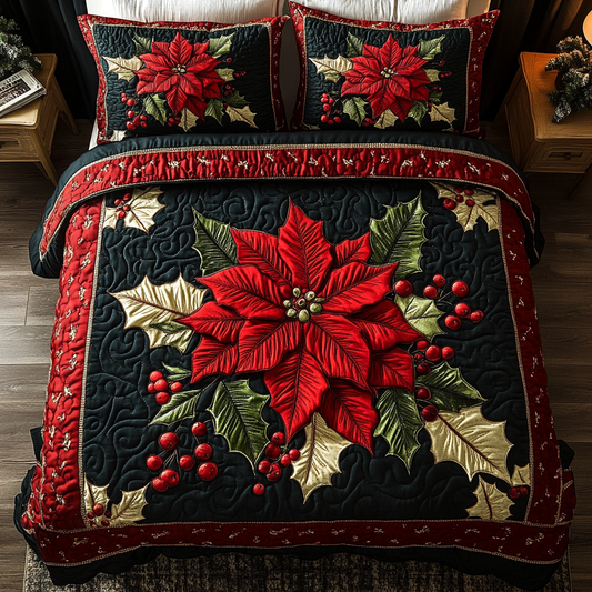 Poinsettia Magic 3-Piece Quilted Bedding Set NCU0DK10016