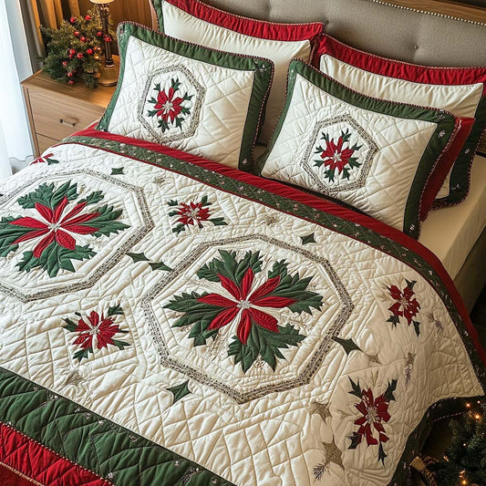 Poinsettia Medallion 3-Piece Quilted Bedding Set NCU0XD592