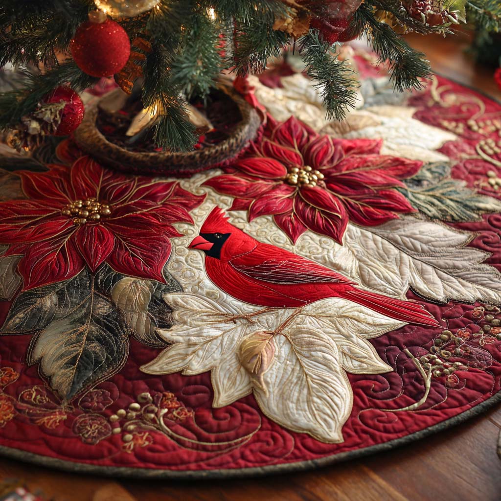 Poinsettia Nest Whisper Quilted Tree Skirt NCU0XD1684