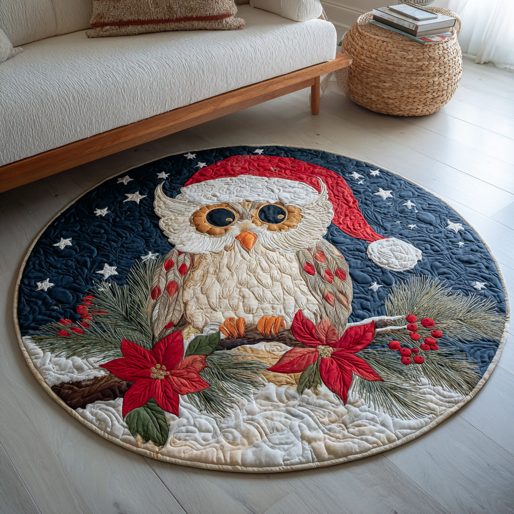 Poinsettia Owl Quilted Round Mat NCU0HH188
