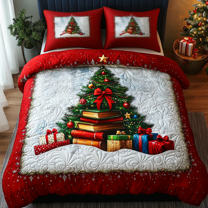 Poinsettia Pages 3-Piece Quilted Bedding Set NCU0TL2120