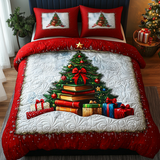 Poinsettia Pages 3-Piece Quilted Bedding Set NCU0TL2120