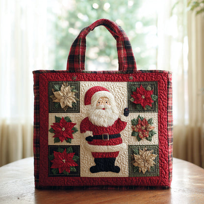 Poinsettia Santa Claus Quilted Tote Bag NCU0HH257