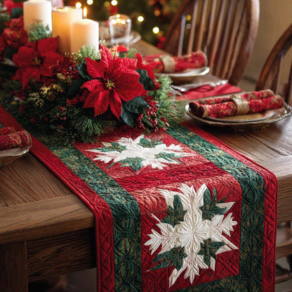 Poinsettia Snowflake Delight Quilted Table Runner NCU0XD963