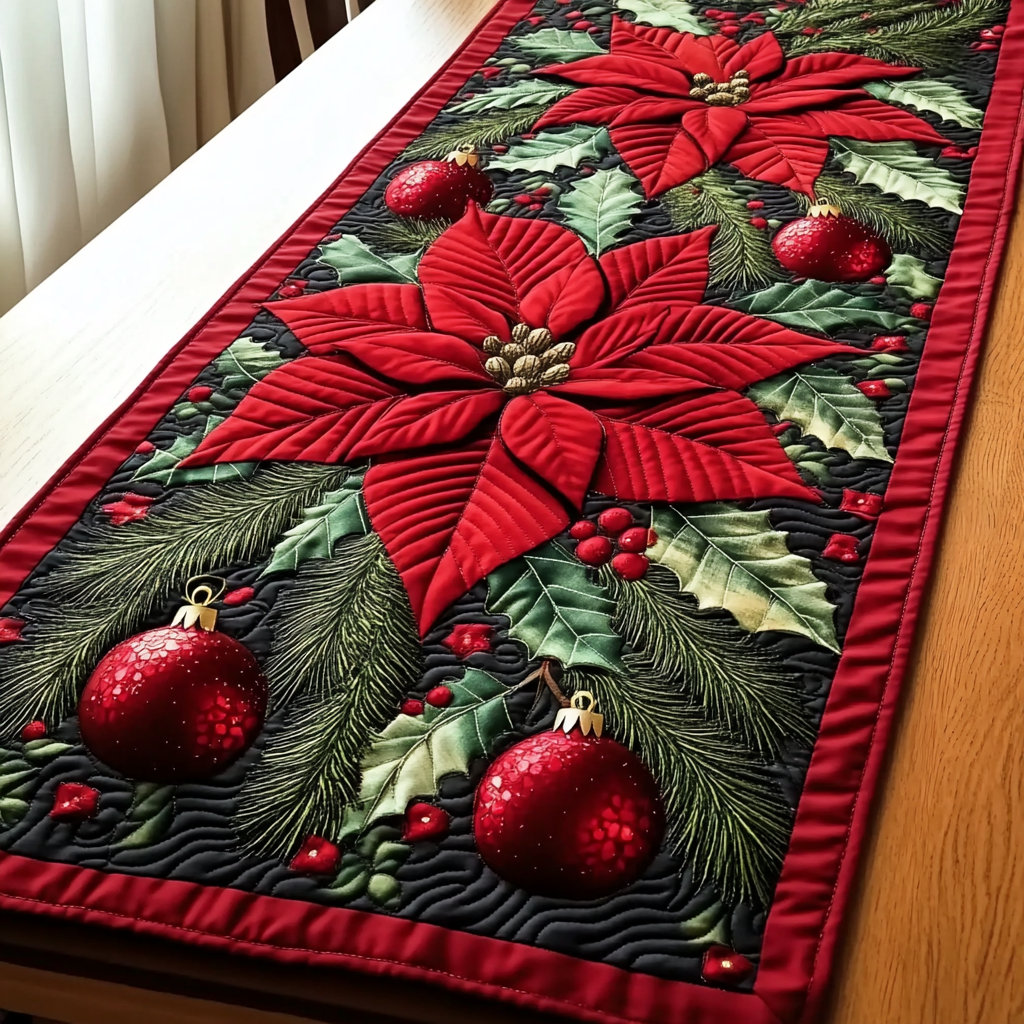 Poinsettia Spark Quilted Table Runner NCU0DK10022