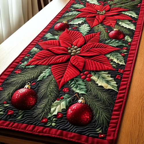 Poinsettia Spark Quilted Table Runner NCU0DK10022