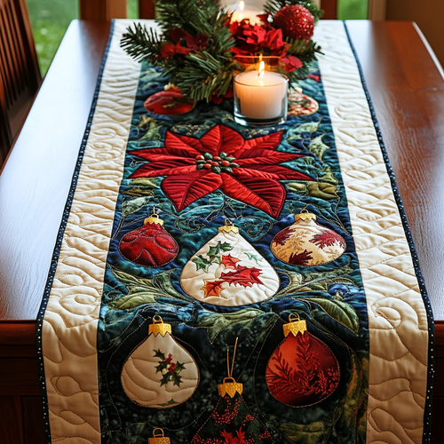 Poinsettia Sparkle Quilted Table Runner NCU0VH794