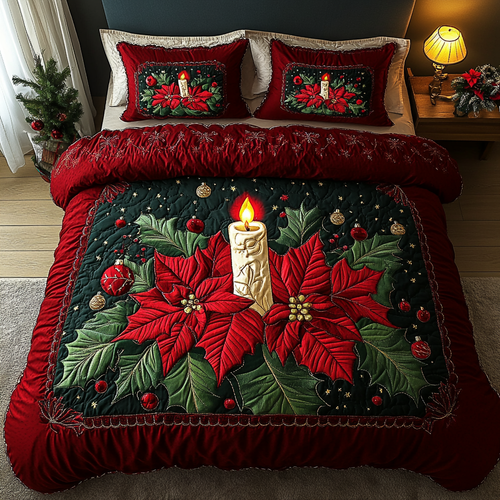 Poinsettia Spirit 3-Piece Quilted Bedding Set NCU0DK10021