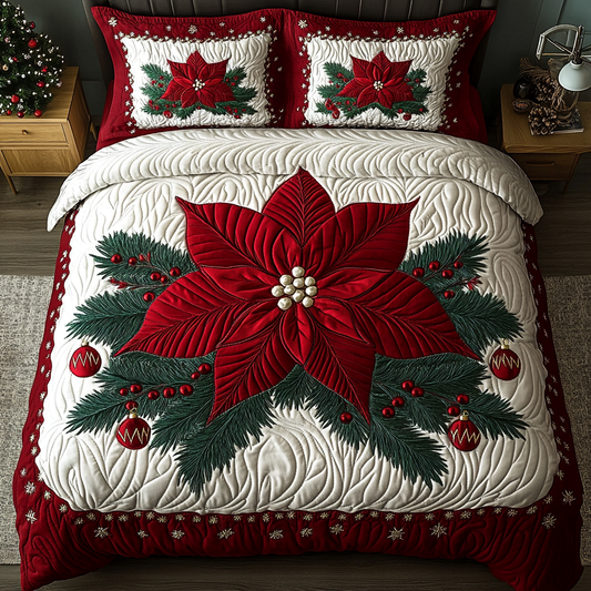 Poinsettia Star 3-Piece Quilted Bedding Set NCU0DK10019
