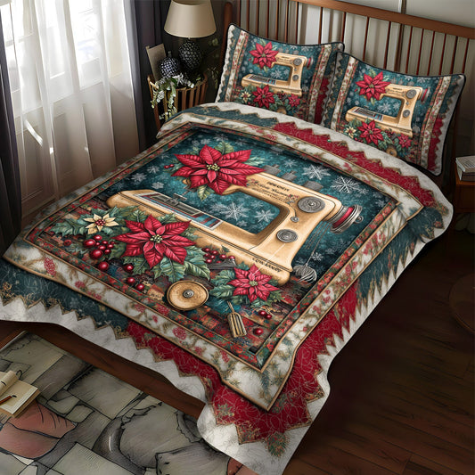Poinsettia Stitch Delight 3-Piece Quilted Bedding Set NCU0TL2149