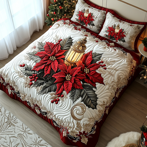 Poinsettia Warmth Quilted Bedding Set NCU0DV1811