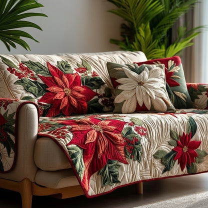 Poinsettia Winter Bloom Quilted Sofa Cover NCU0HH450