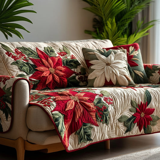 Poinsettia Winter Bloom Quilted Sofa Cover NCU0HH450