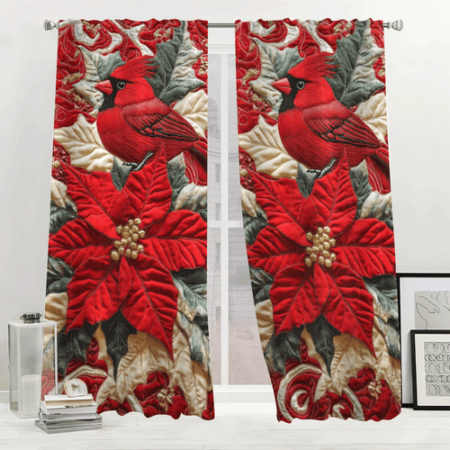 Poinsettias Cardinal Quilted Curtains NCU0DV2800