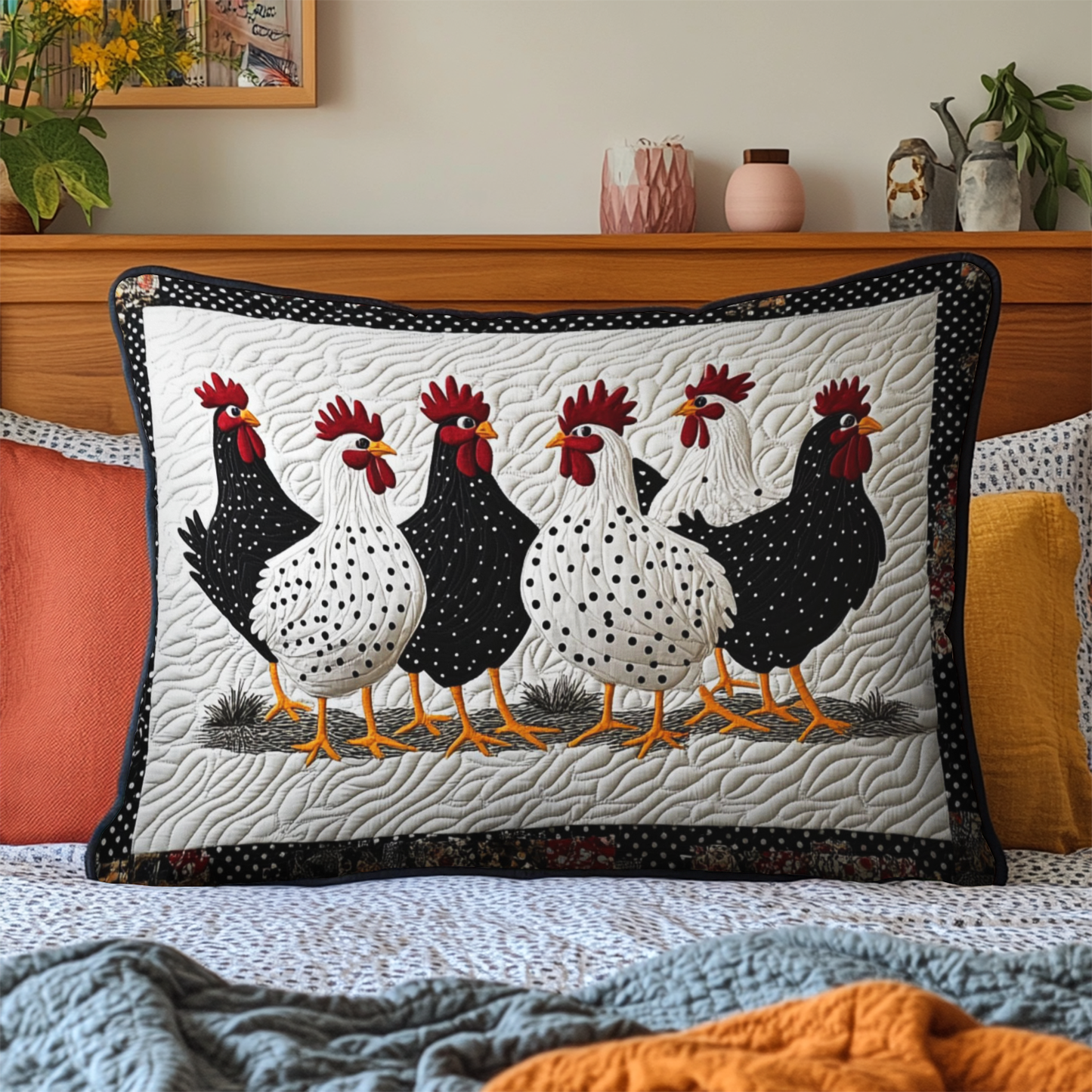 Polka Chickens Quilted Bedding Pillow Case NCU0NT3693