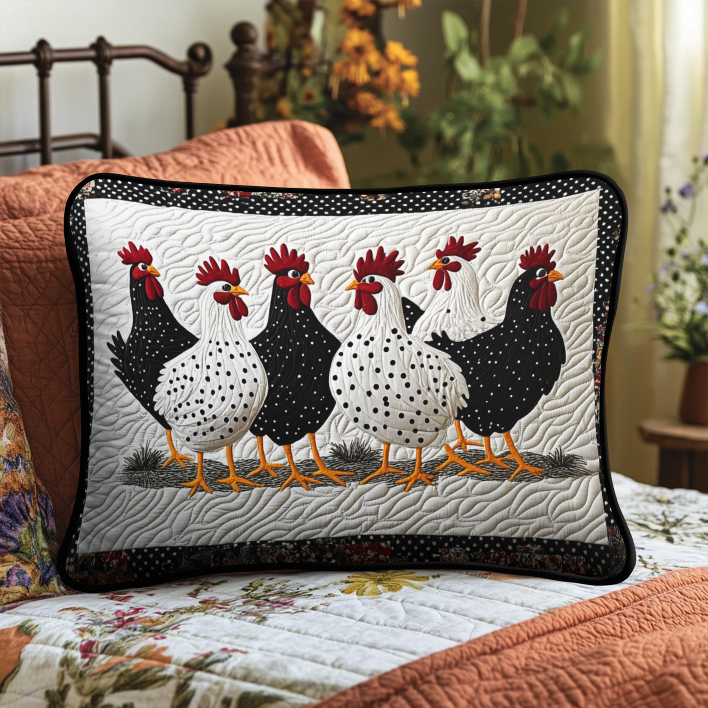 Polka Chickens Quilted Bedding Pillow Case NCU0NT3693