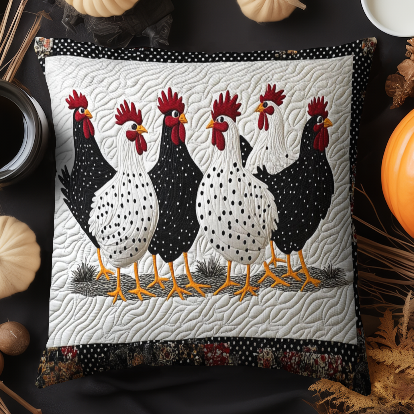 Polka Chickens Quilted Pillow Case NCU0NT3694