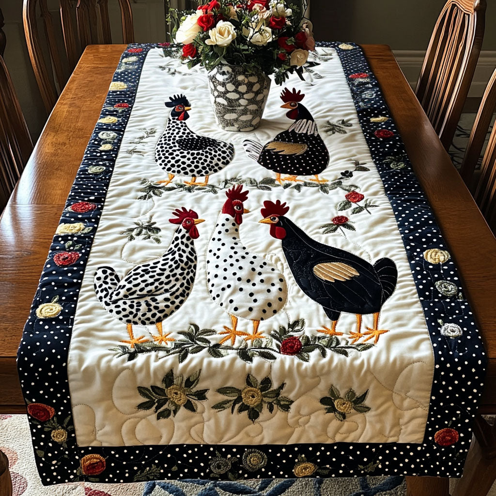 Polka Dot Hens Quilted Table Runner NCU0NT3958
