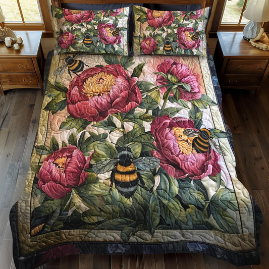 Pollinator's Floral Haven 3-Piece Quilted Bedding Set NCU0NT013