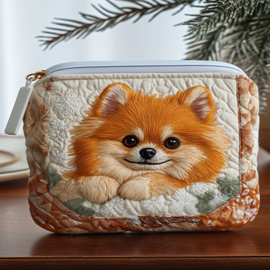 Pom Snow Charm Quilted Zipper Pouch NCU0NT9882