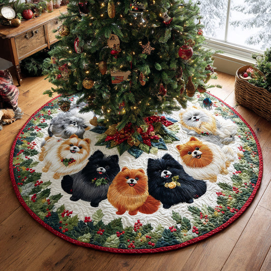 Pom Candlelight Glow Christmas Quilted Tree Skirt NCU0DV8189