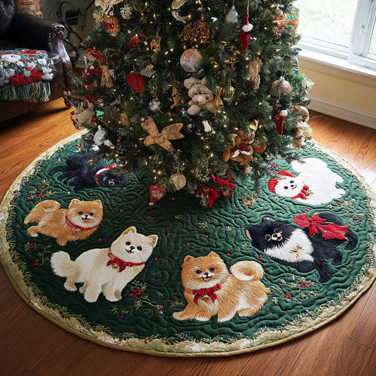 Pom Christmas Eve Christmas Quilted Tree Skirt NCU0DV8192