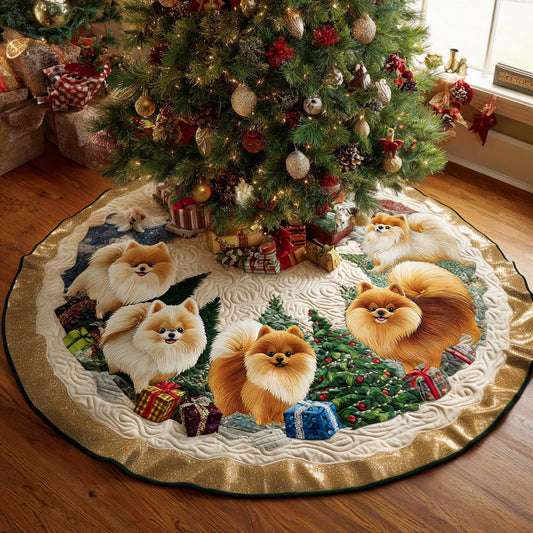 Pom Holiday Gathering Christmas Quilted Tree Skirt NCU0DV8191