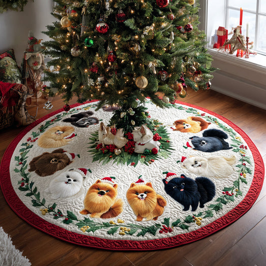 Pom Holly Charm Christmas Quilted Tree Skirt NCU0DV8184