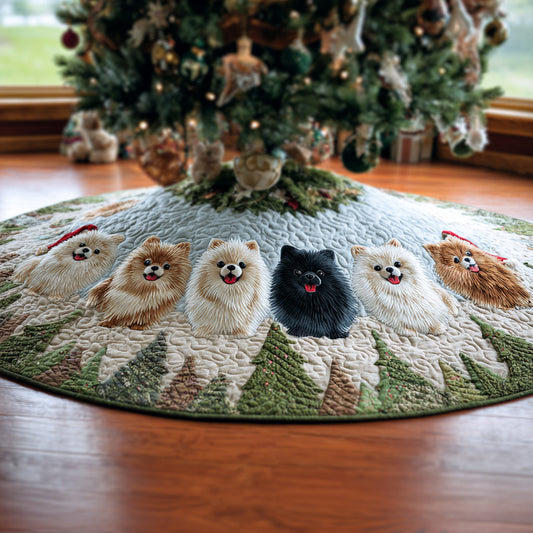Pom Snow Sparkle Christmas Quilted Tree Skirt NCU0DV8180