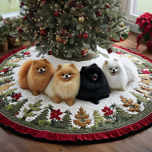 Pomeranian Holiday Glow Christmas Quilted Tree Skirt NCU0DV8177