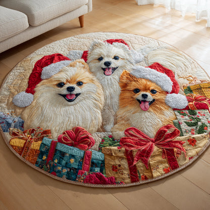 Pomeranian Presents Quilted Round Mat NCU0HH1024