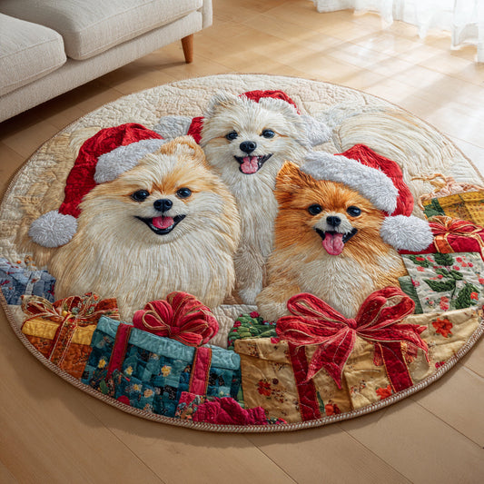 Pomeranian Presents Quilted Round Mat NCU0HH1024