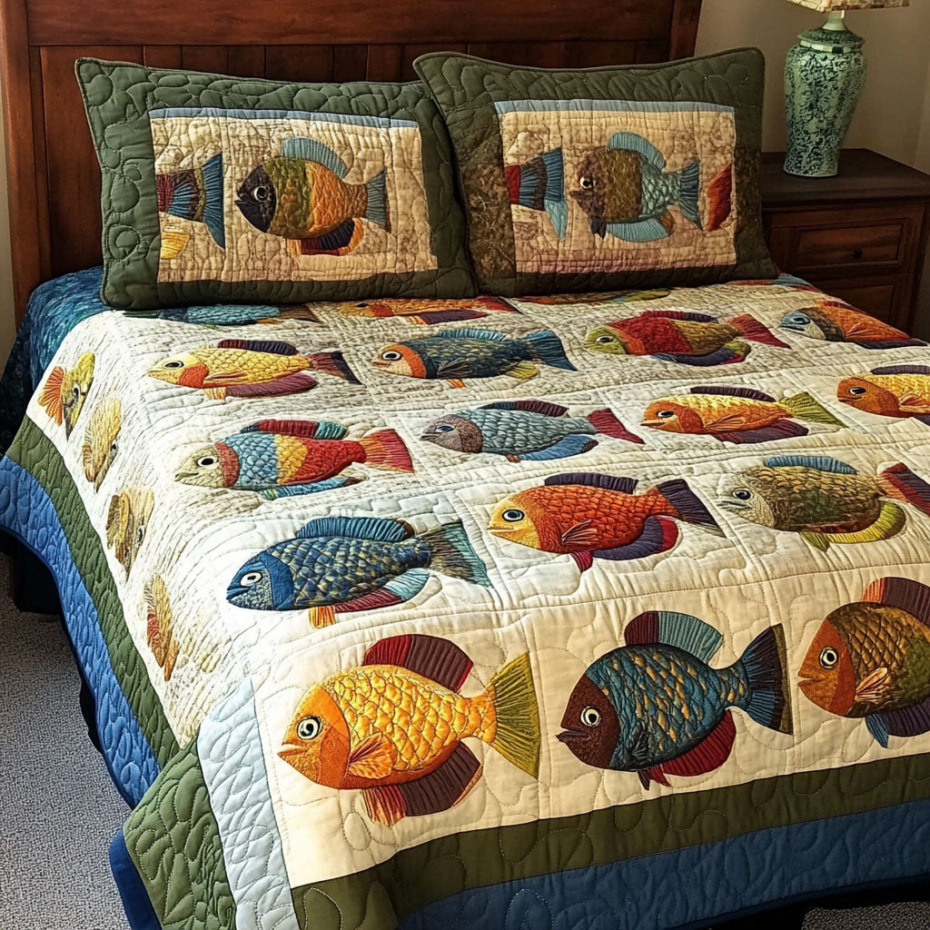 Pond Adventures 3-Piece Quilted Bedding Set NCU0PT6954