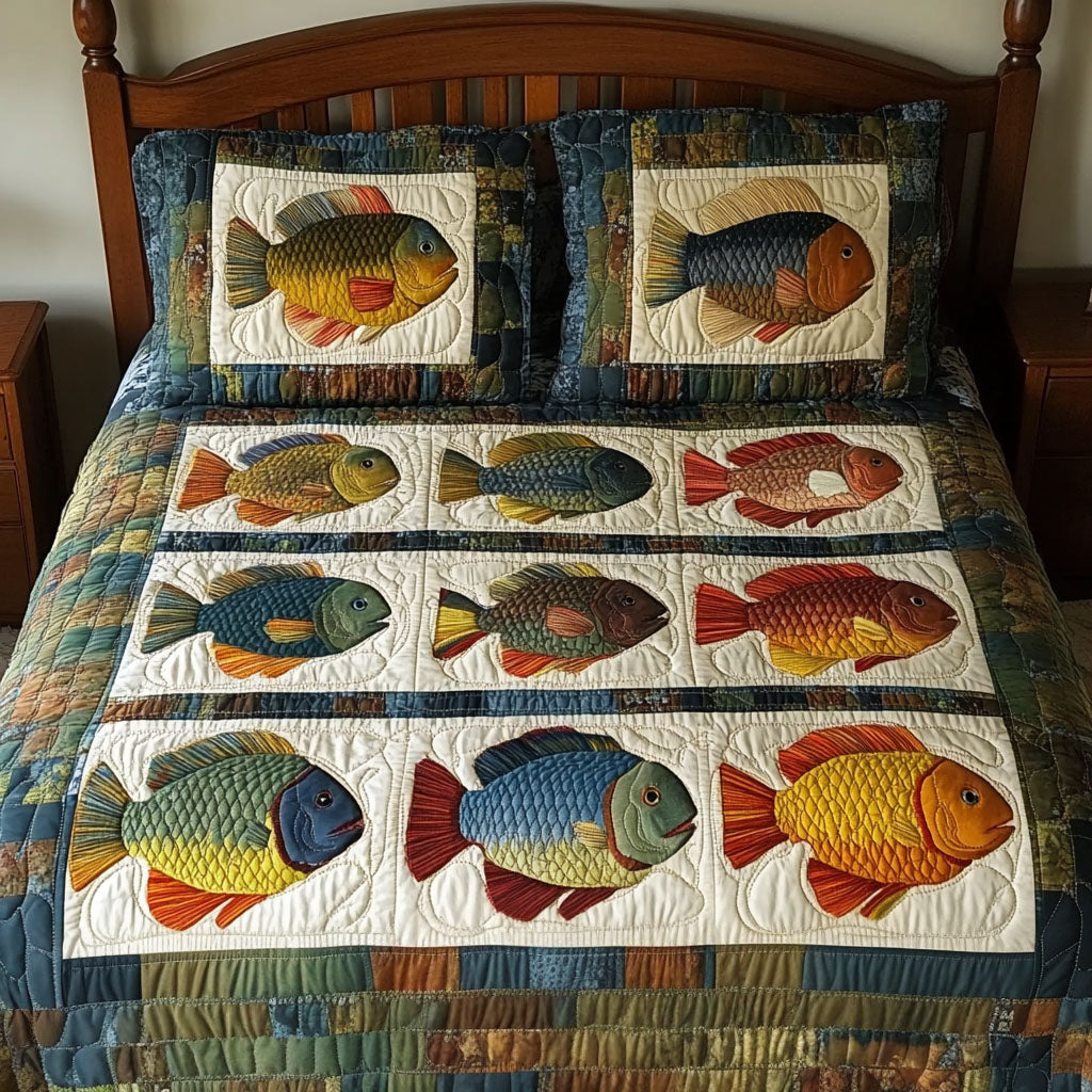Pondside Bluegill 3-Piece Quilted Bedding Set NCU0PT6956