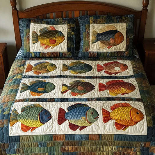 Pondside Bluegill 3-Piece Quilted Bedding Set NCU0PT6956