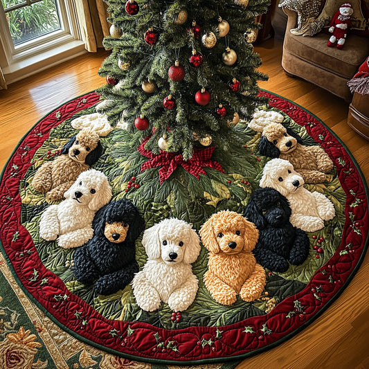 Poodle Christmas Eve Quilted Christmas Tree Skirt NCU0DV8083