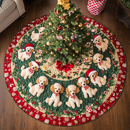 Poodle Holiday Joy Christmas Quilted Tree Skirt NCU0DK1752