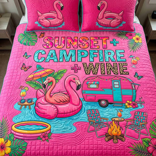 Pool Flamingo 3-Piece Quilted Bedding Set NCU0XD2807