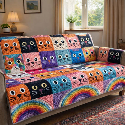 Pop Cat Rainbow Quilted Sofa Cover NCU0HH1952
