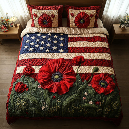 Poppa Poppy Flag 3-Piece Quilted Bedding Set NCU0NT6242