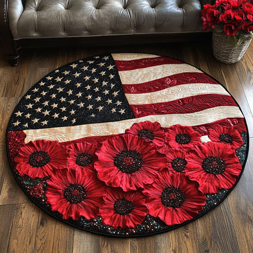 Poppies and Stars Quilted Round Mat NCU0NT6605