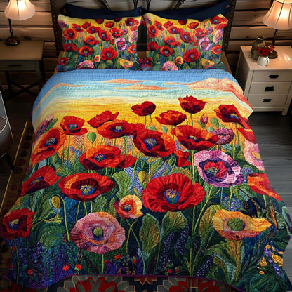 Poppy Field 3-Piece Quilted Bedding Set NCU0NT1072