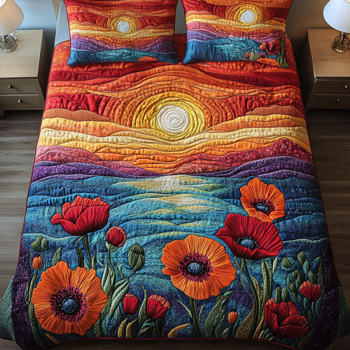 Poppy Field Glow 3-Piece Quilted Bedding Set NCU0NT3688