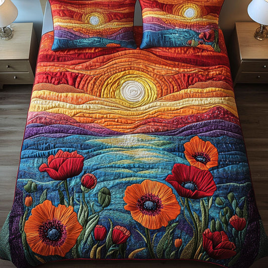 Poppy Field Glow 3-Piece Quilted Bedding Set NCU0NT3688