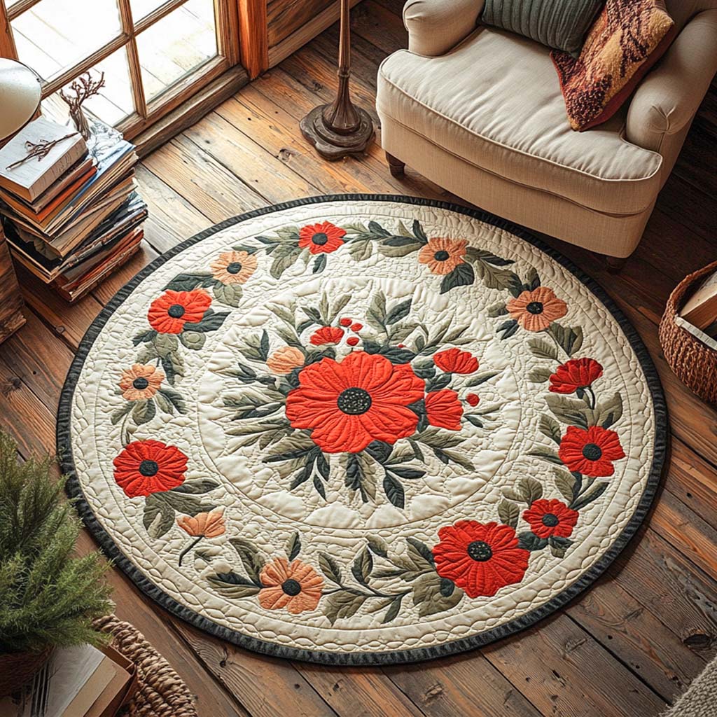 Poppy Meadow Breeze Quilted Round Mat NCU0XD139