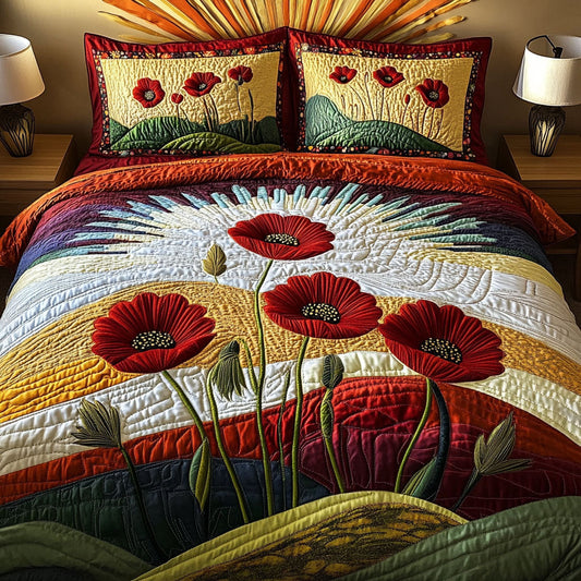 Poppy Meadow Magic 3-Piece Quilted Bedding Set NCU0PT5761