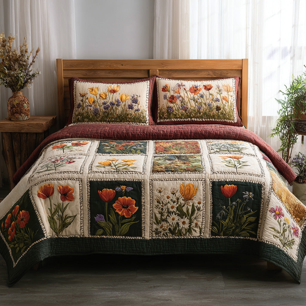 Poppy Panels 3-Piece Quilted Bedding Set NCU0VL3247