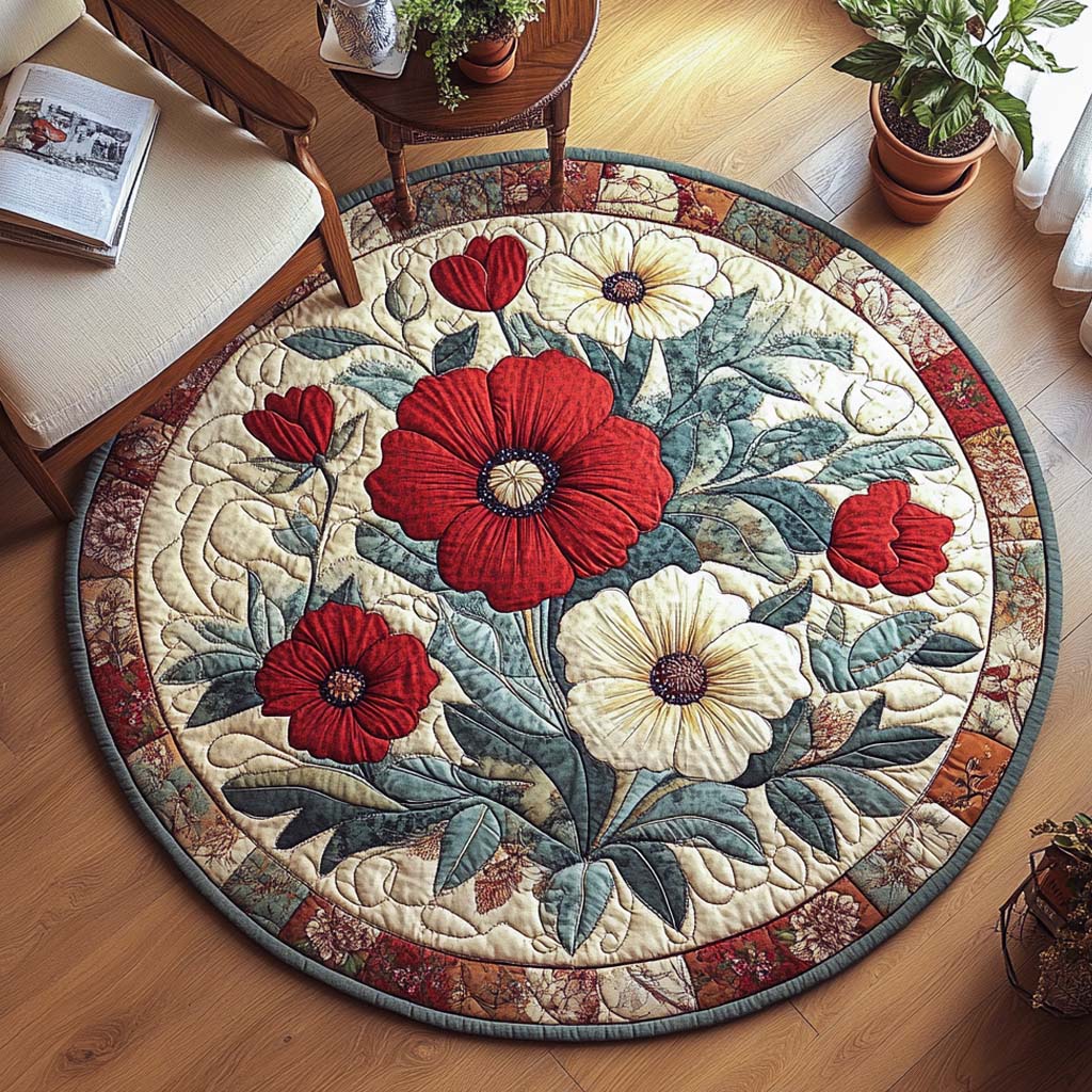 Poppy Petal Charm Quilted Round Mat NCU0XD131