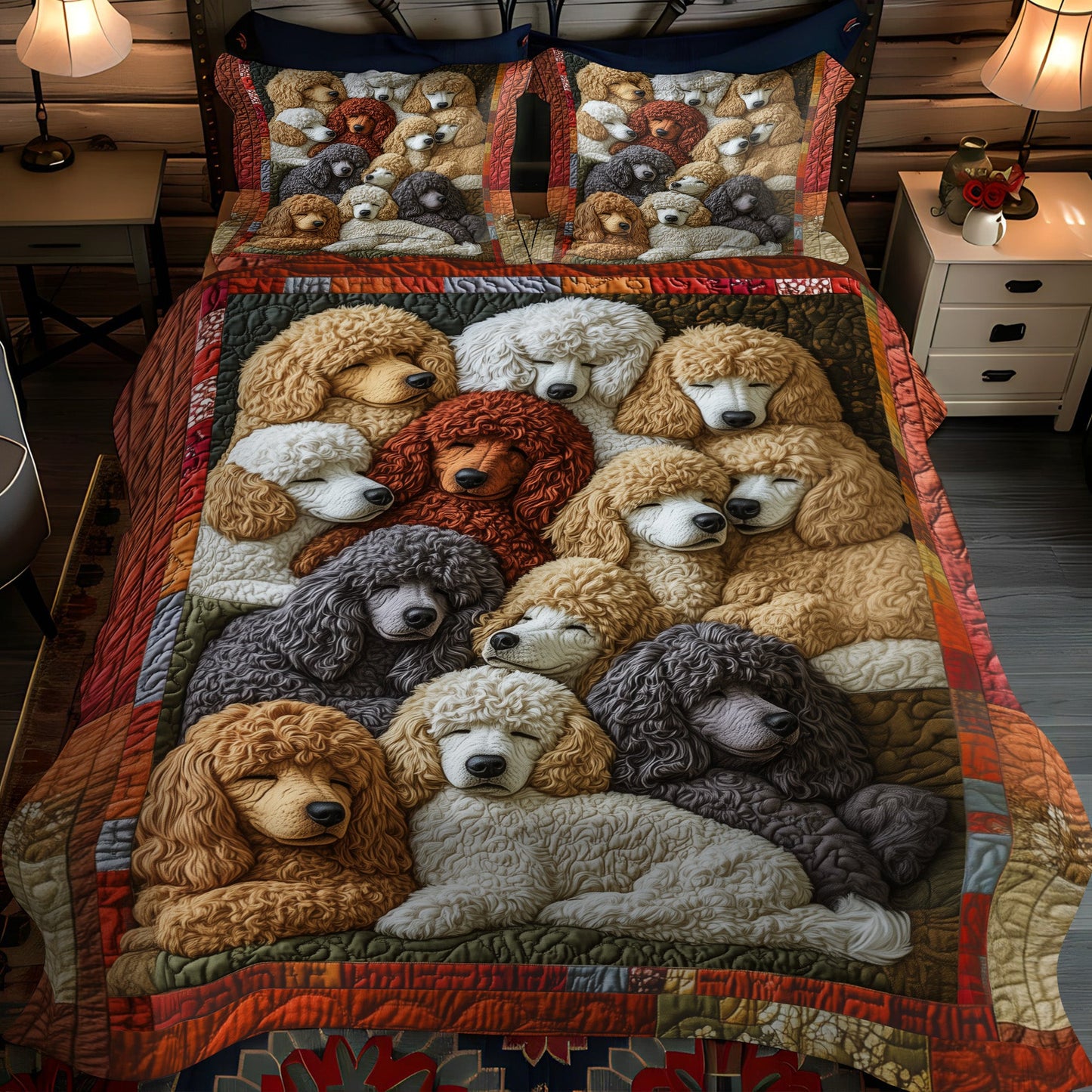 Posh Poodles 3-Piece Quilted Bedding Set NCU0PT3007